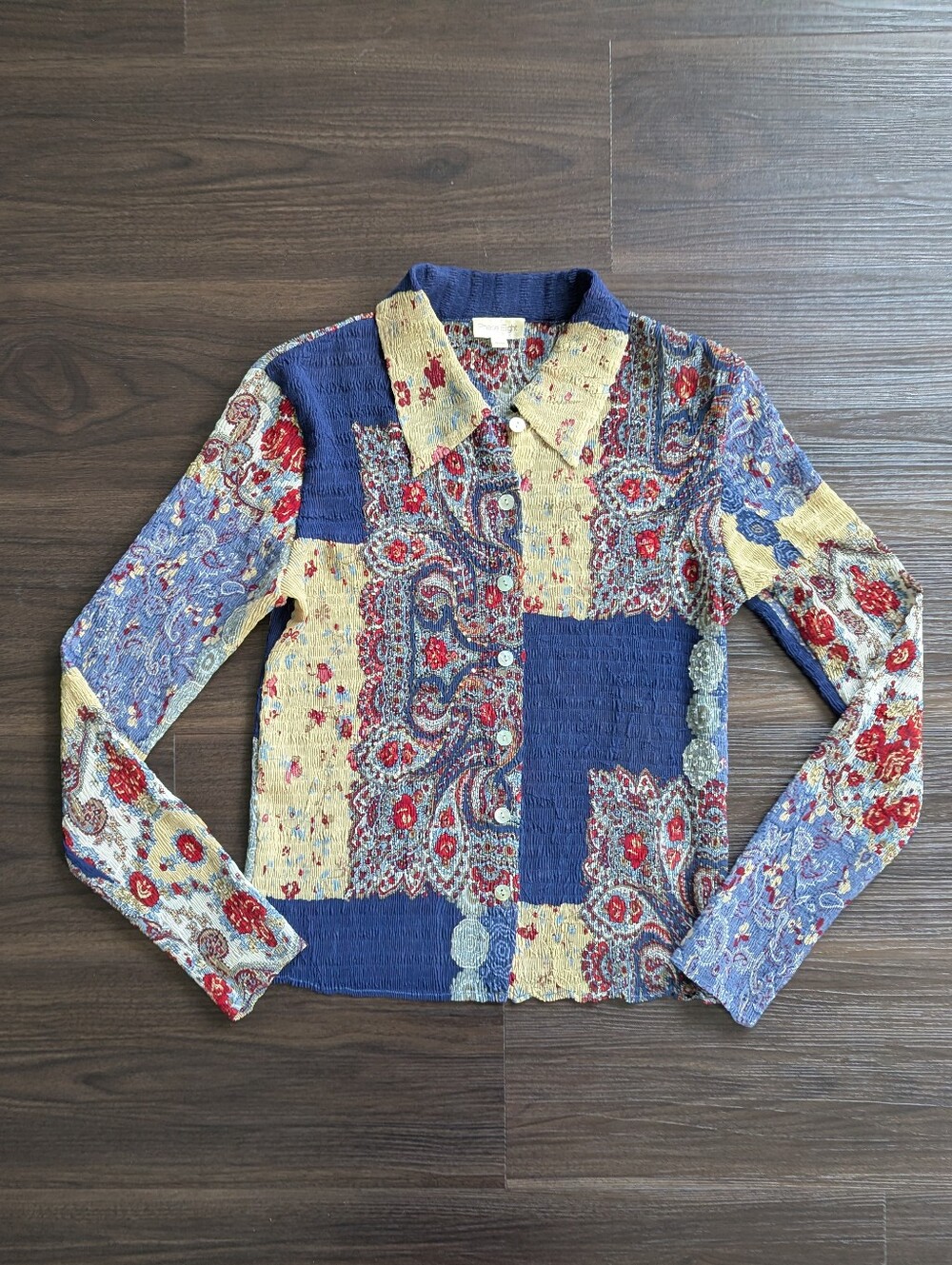 VTG Y2K Phase Eight Patchwork Sequin Long Sleeve Top Going out Boho Paisley S/M